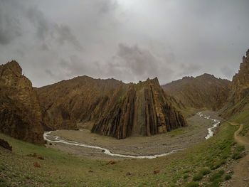 Panoramic view of landscape and mountains against sky