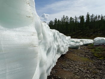 Scenic view of frozen lake against sky
