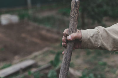 Cropped hand of man holding rope