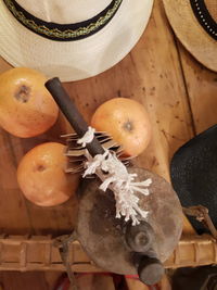 High angle view of fruits on table