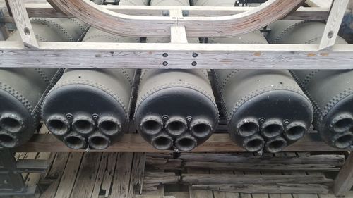 Close-up of stack of pipes