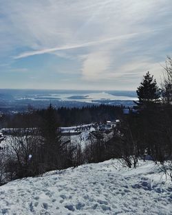 Scenic view of landscape against sky during winter