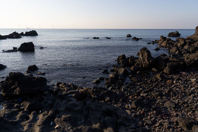 Scenic view of sea against clear sky