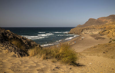 Scenic view of sea against clear sky in cabo de gata nature park, spain, in summer