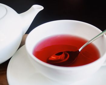 Close-up of tea cup on table