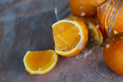 High angle view of orange on table