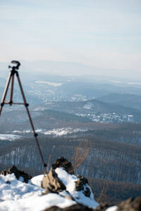 High angle view of snowcapped mountains against sky