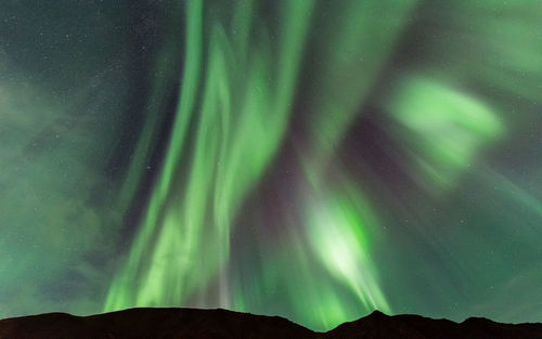 Aurora borealis against starry night sky