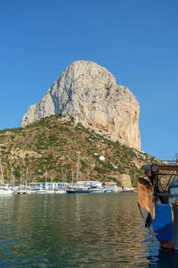 Scenic view of sea against clear blue sky