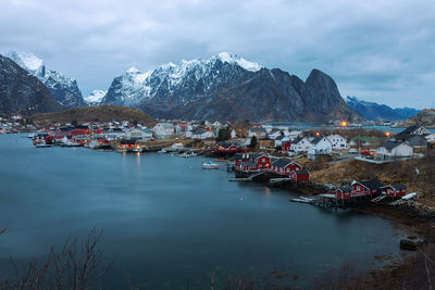 Scenic view of snowcapped mountains against sky during winter
