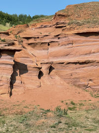 Rock formations on land. red canyon in kukmor, tatarstan, russia