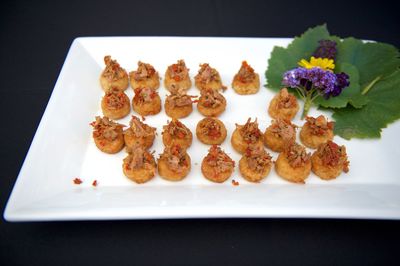 High angle view of appetizers in plate