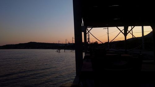 Scenic view of sea against clear sky at sunset