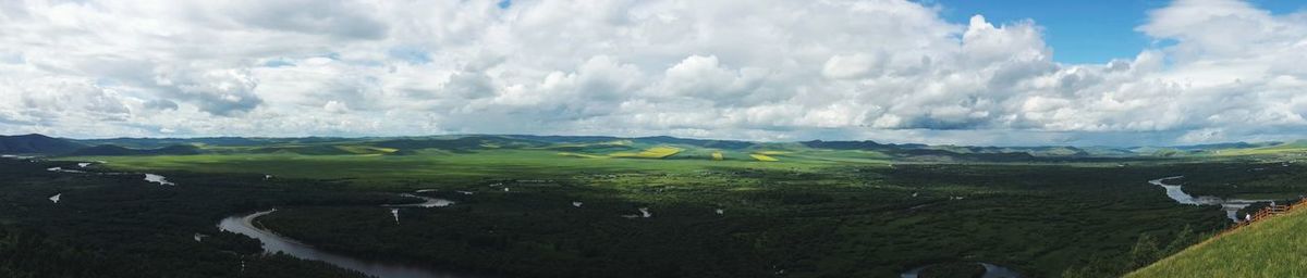 Scenic view of landscape against cloudy sky