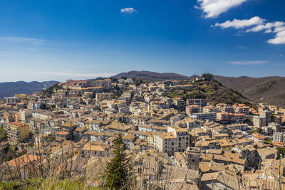 High angle view of townscape against sky