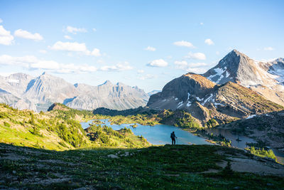 Silhouette of a hiker during sunset in height of the rockies