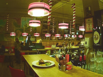 View of wine glasses on table at restaurant