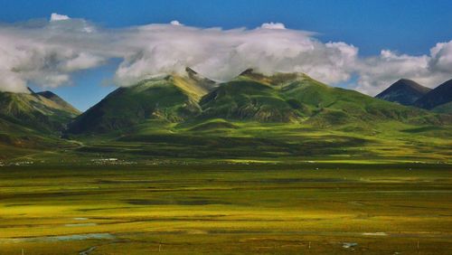 Scenic view of landscape against cloudy sky