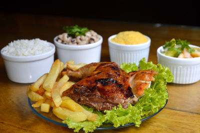 Close-up of food in plate on table