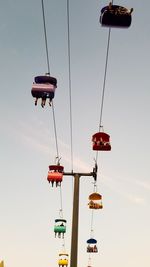 Low angle view of overhead cable car against sky