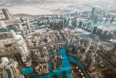 High angle view of buildings in city