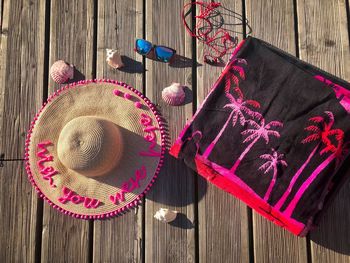 High angle view of pink flowers on table
