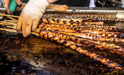 Grilled fried octopus on stick