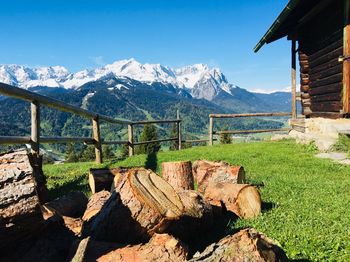 Scenic view of snowcapped mountains against sky