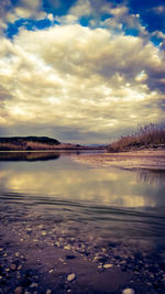 Scenic view of lake against sky during sunset