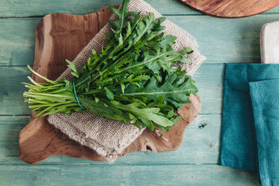 High angle view of vegetables on cutting board