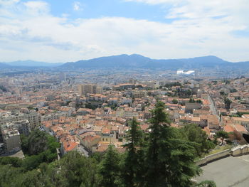 High angle view of townscape against sky