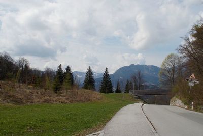 Road amidst plants and trees against sky