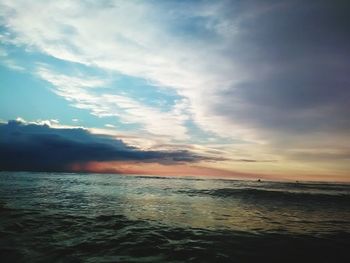 Scenic view of sea against cloudy sky