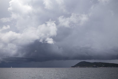 Scenic view of sea against cloudy sky