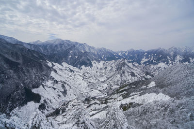 Scenic view of snowcapped mountains against sky