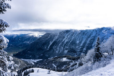 Scenic view of snowcapped mountain, taken from roßfeld panoramastraße