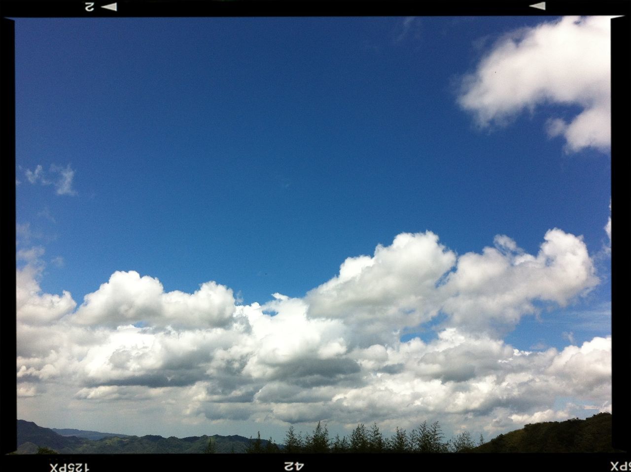 transfer print, sky, auto post production filter, blue, tranquil scene, cloud, tranquility, scenics, cloud - sky, beauty in nature, nature, landscape, day, outdoors, cloudy, no people, idyllic, copy space, horizon over land, tree