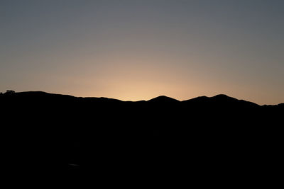 Silhouette mountains against clear sky