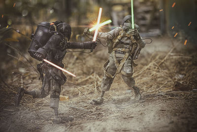 Close-up of figurines on ground