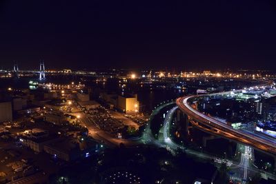 High angle shot of illuminated cityscape at night