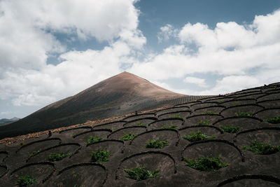 Scenic view of mountain against cloudy sky