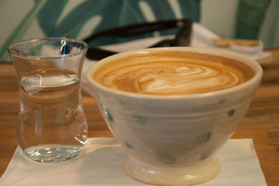 Close-up of coffee served on table