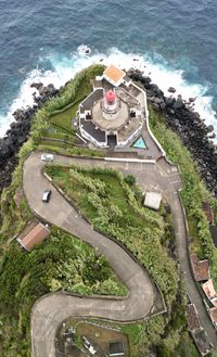 High angle view of road by sea