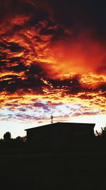 Low angle view of silhouette roof against sky during sunset