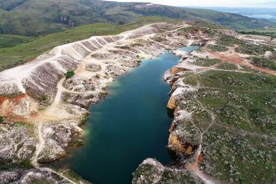 High angle view of river flowing through land