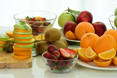 Close-up of fruits in bowl on table