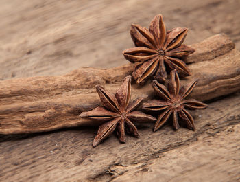 Close-up of star anise on wood