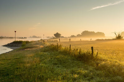 Scenic view of field against sky during sunset