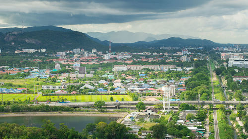 High angle view of townscape against sky