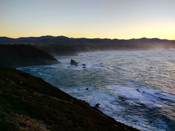 Scenic view of sea against sky during sunset